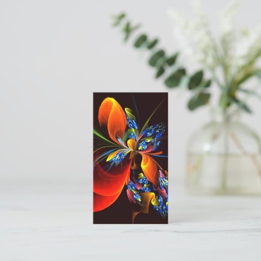 青オレンジ色のフローラモダン抽象芸術アートパターン#03 名刺 (スタンド正面)