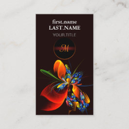 青オレンジ色のフローラモダン抽象芸術アートパターン#03 名刺