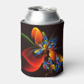 青オレンジ色のフローラモダン抽象芸術アートパターン#03 缶クーラー (缶正面)