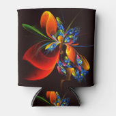 青オレンジ色のフローラモダン抽象芸術アートパターン#03 缶クーラー (正面)