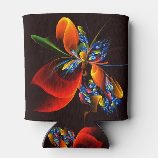 青オレンジ色のフローラモダン抽象芸術アートパターン#03 缶クーラー (裏面)