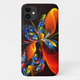 青オレンジ色のフローラモダン抽象芸術アートパターン#03 iPhone 11 ケース