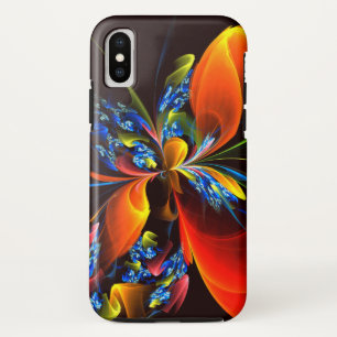 青オレンジ色のフローラモダン抽象芸術アートパターン#03 iPhone X ケース