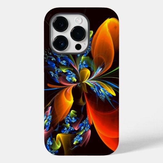 青オレンジ色のフローラモダン抽象芸術アートパターン#03 Case-Mate iPhoneケース (裏面)