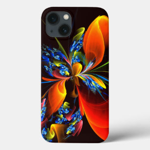 青オレンジ色のフローラモダン抽象芸術アートパターン#03 iPhone 13ケース