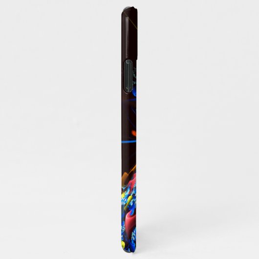 青オレンジ色のフローラモダン抽象芸術アートパターン#03 iPhoneケース (右側)