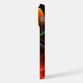 青オレンジ色のフローラモダン抽象芸術アートパターン#03 iPhoneケース (左側面)