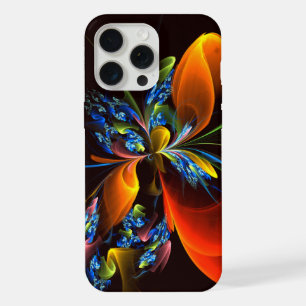 青オレンジ色のフローラモダン抽象芸術アートパターン#03 iPhone 15 PRO MAXケース