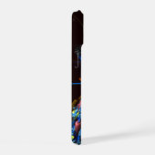 青オレンジ色のフローラモダン抽象芸術アートパターン#03 iPhone 15ケース (右側面)