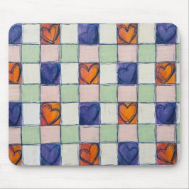 青オレンジ色の緑のハートギンガムマウスパッド マウスパッド