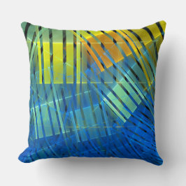 青オレンジ色の緑のフラクタルストリップパターン クッション