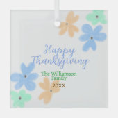 青オレンジ色の緑の水色の花の冬ありがとう ガラスオーナメント (正面)