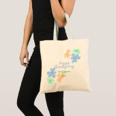 青オレンジ色の緑の水色の花の冬ありがとう トートバッグ (正面(商品))