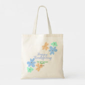 青オレンジ色の緑の水色の花の冬ありがとう トートバッグ (裏面)