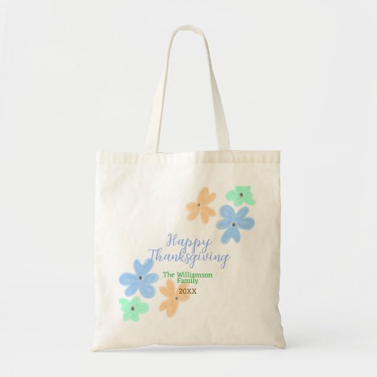 青オレンジ色の緑の水色の花の冬ありがとう トートバッグ (正面)