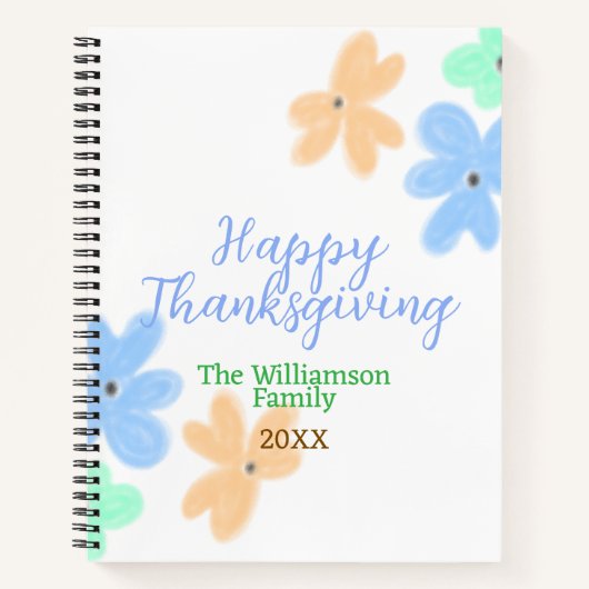 青オレンジ色の緑の水色の花の冬ありがとう ノートブック (正面)