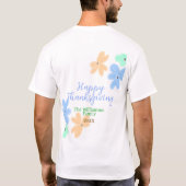 青オレンジ色の緑の水色の花の冬ありがとう Tシャツ (裏面)