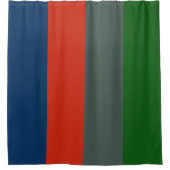 青オレンジ色の緑ストライプ色のブロックパターン シャワーカーテン (正面)