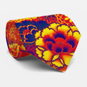 青オレンジ色の花牡丹、バラ日本のフローラ ネクタイ (ロール)