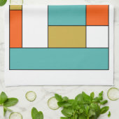 青オレンジ色金ゴールドレトロ色ブロック キッチンタオル (折り畳み)