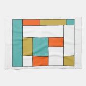 青オレンジ色金ゴールドレトロ色ブロック キッチンタオル (横)