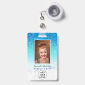 青オンブル グリッター 大理石 ロゴ 社員写真 バッジ (正面（伸縮クリップ）)