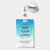 青オンブル グリッター 大理石 ロゴ 社員写真 バッジ (裏面（伸縮クリップ）)