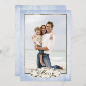 青オーガニック両面グランジフォトホリデー シーズンカード (正面/裏面)