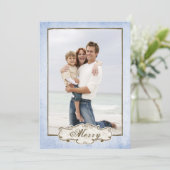 青オーガニック両面グランジフォトホリデー シーズンカード (スタンド正面)