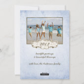 青オーガニック両面グランジフォトホリデー シーズンカード (裏面)