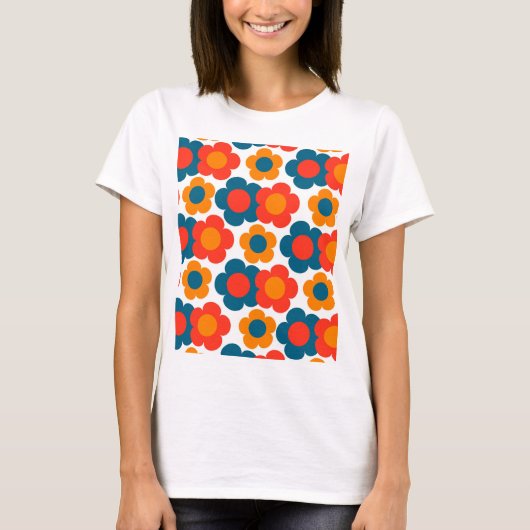 青オ名門私立校風のレンジヒッピー花柄 Tシャツ (正面)