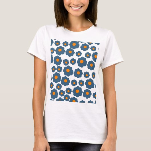 青オ名門私立校風のレンジヒッピー花柄 Tシャツ (正面)