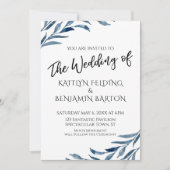 青カジュアルの色彩の鮮やか葉結婚タイポグラフィ 招待状 (正面)