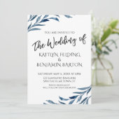 青カジュアルの色彩の鮮やか葉結婚タイポグラフィ 招待状 (スタンド正面)