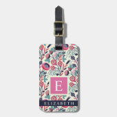 青カスタマイズピンクフローラ白い花 ラゲッジタグ (正面縦)