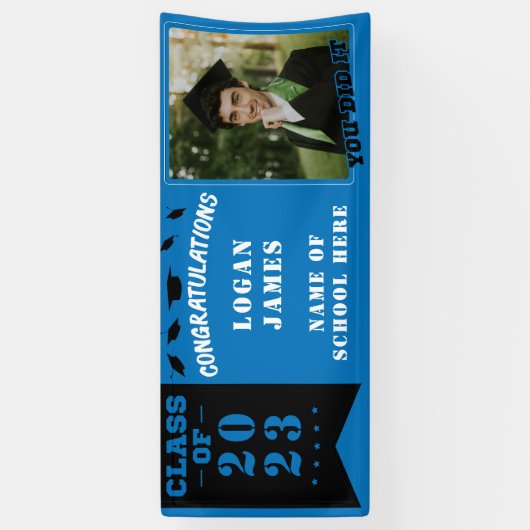 青カスタマイズ卒業式2023、名前と写真 横断幕 (縦)