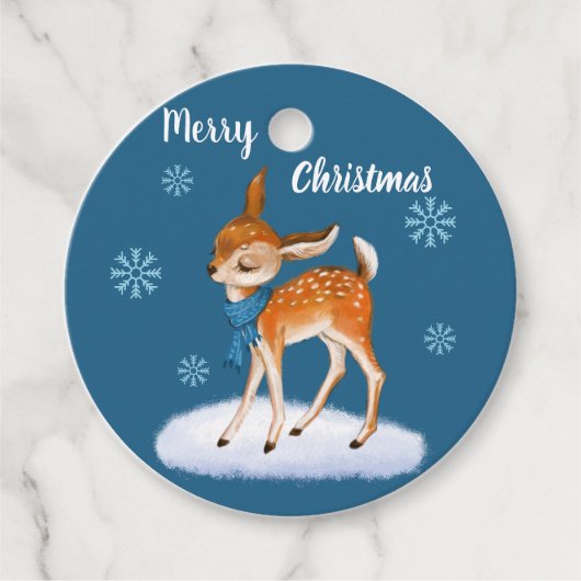 青カスタマイズ可愛い鹿のクリスマス フェイバータグ (正面)