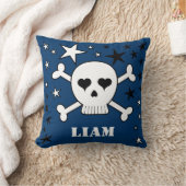 青カスタマイズ可能なかわいいクロスボーンスカルと星 クッション (ブランケット)