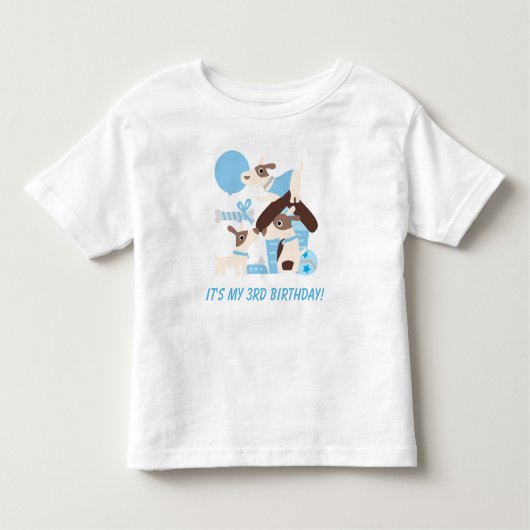 青カスタマイズ子犬誕生日Tシャツ トドラーTシャツ (正面)