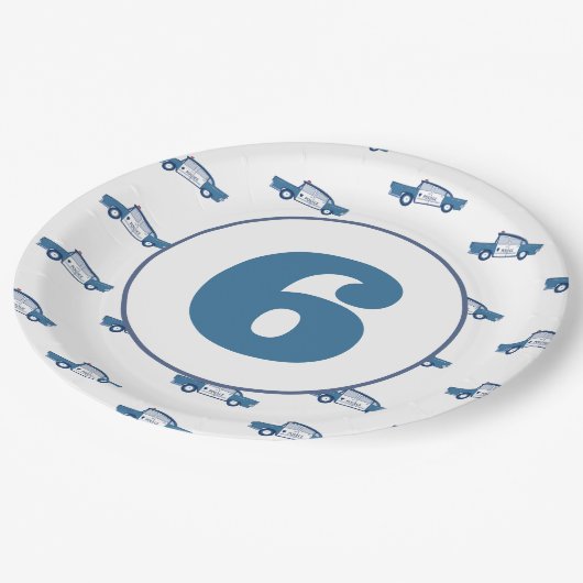 青カスタマイズ警察の誕生日パーティーの誕生日 ペーパープレート (アングル)