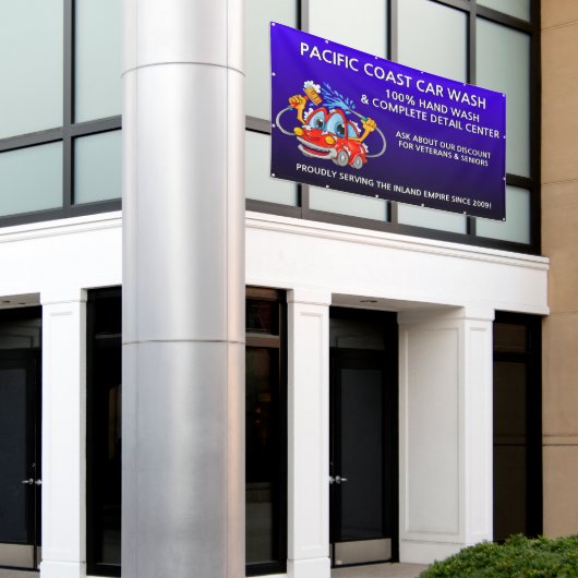 青カスタマイズ車洗面コミカル漫画車大 横断幕 (ビルの外側)