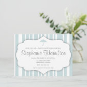 青カスタムいストライプの傘の赤ちゃんシャワー 招待状 (スタンド正面)