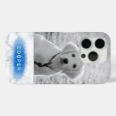 青カスタムいペットフォトとフェイク大理石のテクスチャ Case-Mate iPhoneケース (裏面 (横))