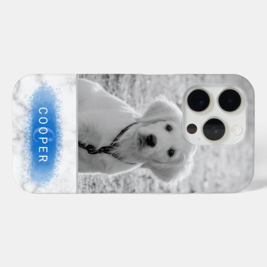 青カスタムいペットフォトとフェイク大理石のテクスチャ Case-Mate iPhoneケース (裏面 (横))