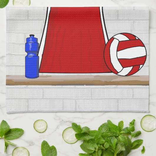 青カスタムと白で赤に統一されたネットボール キッチンタオル (折り畳み)