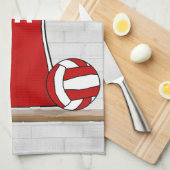 青カスタムと白で赤に統一されたネットボール キッチンタオル (四つ折り)