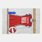 青カスタムと白で赤に統一されたネットボール キッチンタオル (横)