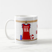 青カスタムと白で赤に統一されたネットボール コーヒーマグカップ (左)