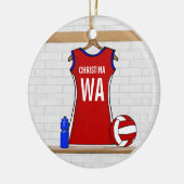 青カスタムと白で赤に統一されたネットボール セラミックオーナメント (左)