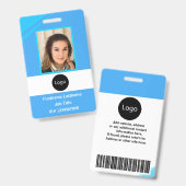 青カスタムの社員写真、ロゴ、バーコード バッジ (正面＆裏面)